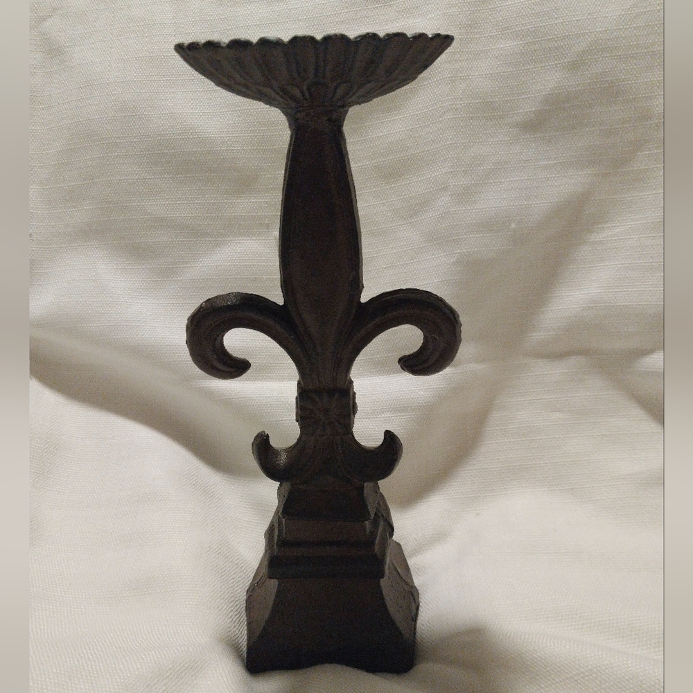 Vintage Fleur De Lis Cast Iron Candle Holder